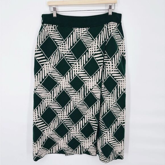 Tanya Taylor Candace Knit Wrap Midi Skirt Geometric Print Wool XL - Picture 3 of 8